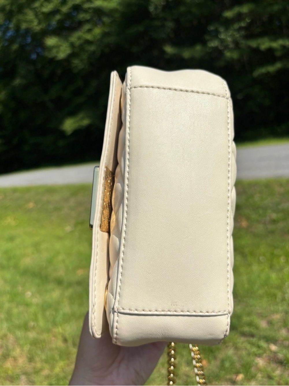 Love Moschino Cream and Red Quilted Mini Crossbody with Gold Hardware - Picture 6 of 7